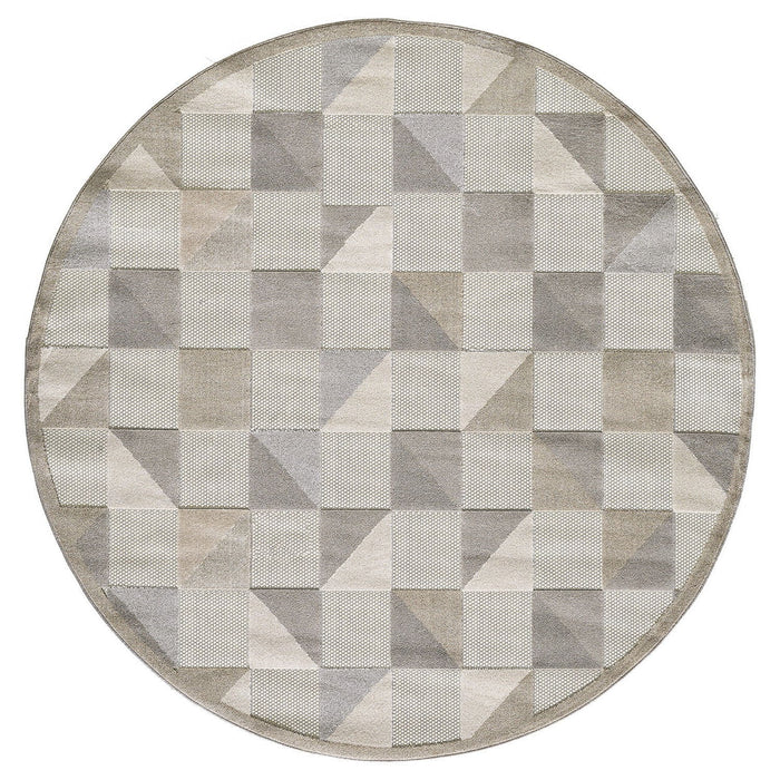 8' Round Round Geometric Stain Resistant Indoor / Outdoor Area Rug - Gray