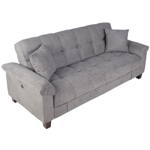 Adjustable Sofa With Hidden Storage And USB Port, Plush Cube Pattern Couch With Pillows - Gray Home Essentials