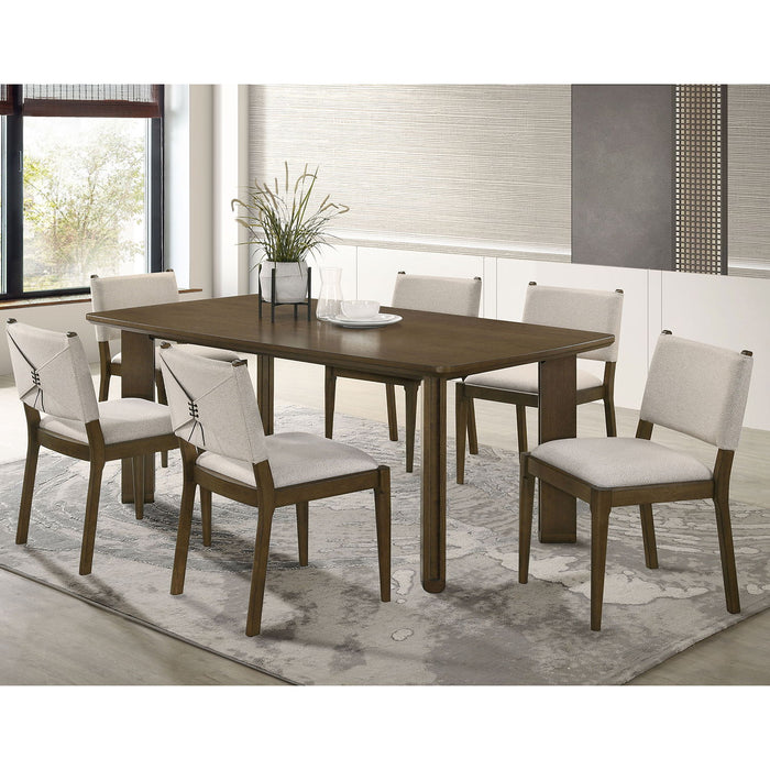 Crispin - 7 Piece Rectangular Dining Table Set With Upholstered Chairs - Brown