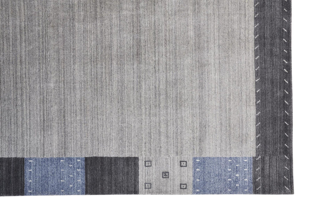 Wool Hand Knotted Stain Resistant Area Rug - Gray Blue And Black - 4' X 6'