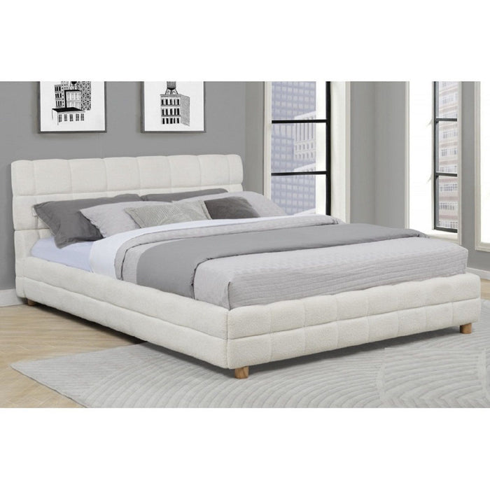Modern Platform Bed With Upholstered Grid-Patterned Headboard Home Essentials