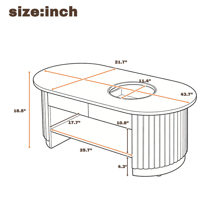 Fluted Oval Coffee Table With Drawers, 2 Tier Cocktail Table Hearth and Haven