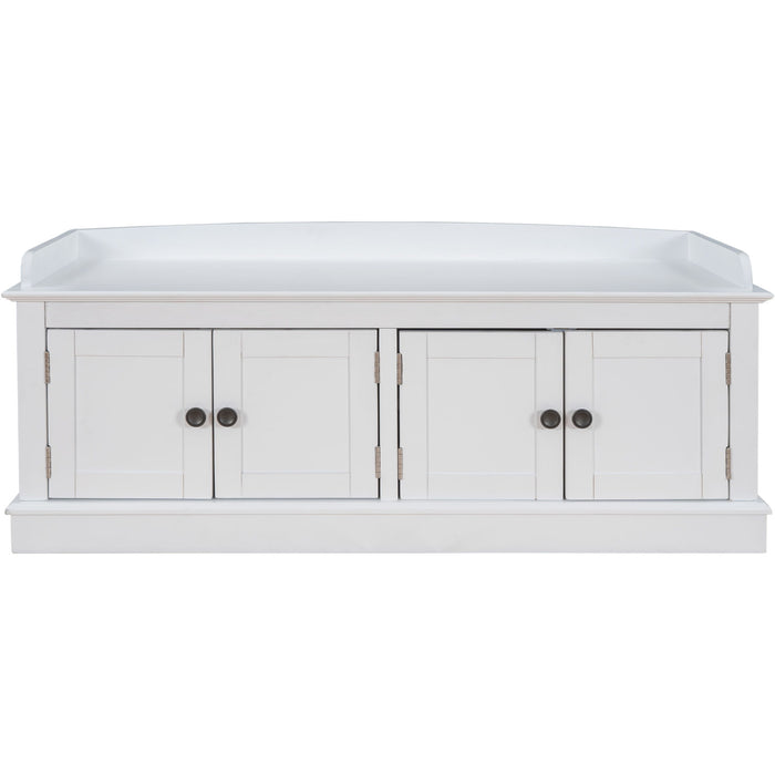 Storage Bench With 4 Doors And Adjustable Shelves, Shoe Bench With Removable Cushion For Living Room, Entryway Hearth and Haven