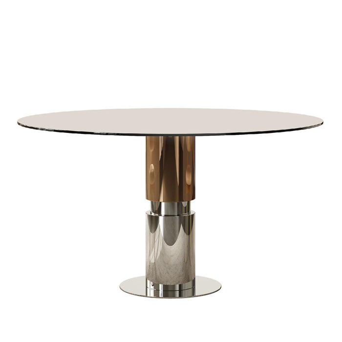 Round Glass Dining Table With Stainless Steel Legs And Chairs Home Essentials