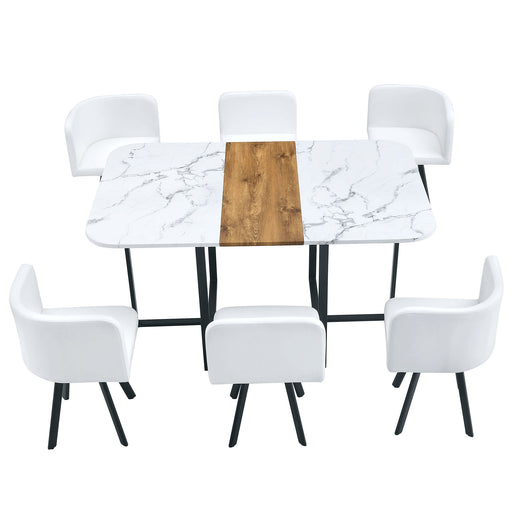 Modern Minimalist Marble Pattern Joinery Dining Table With Dining Chairs Home Essentials