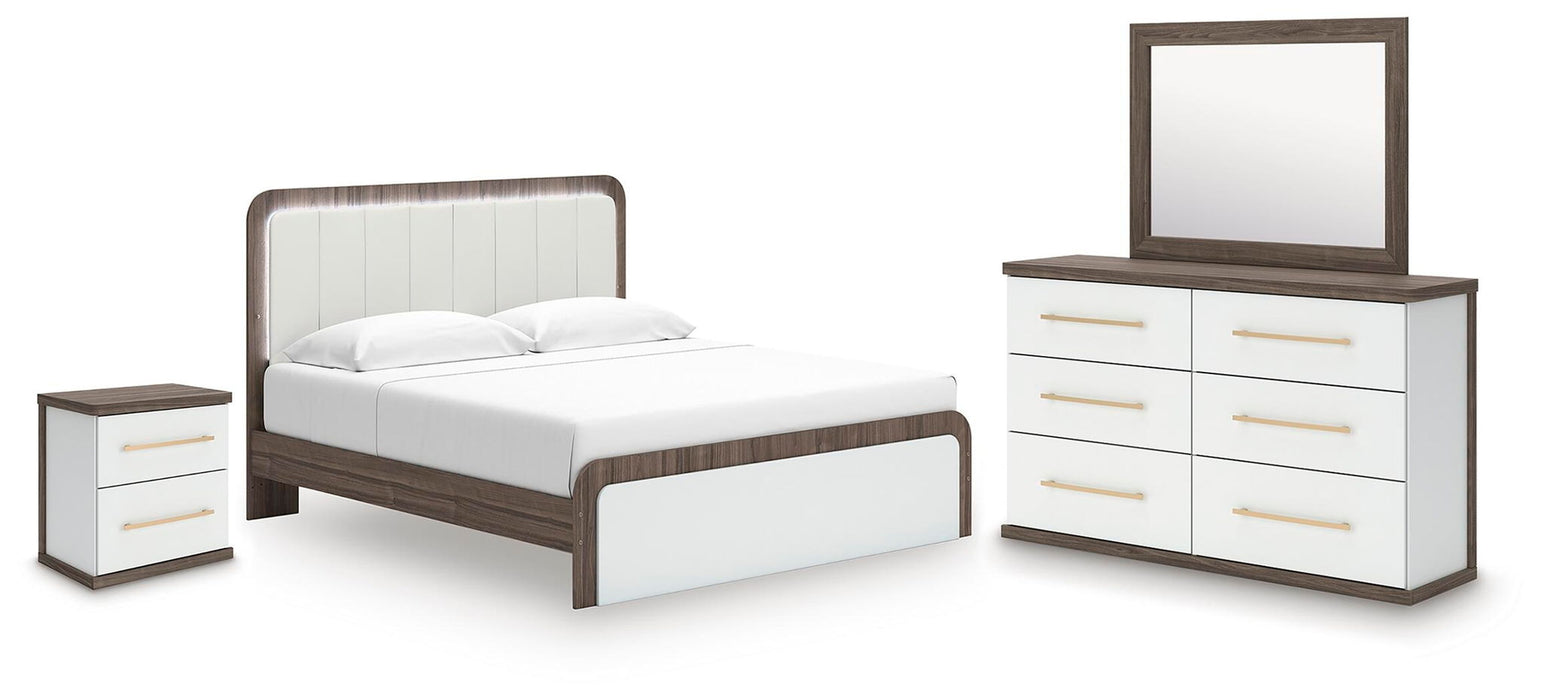 Kendanport - 4 Pc. - King Platform Bed, Dresser, Mirror And Nightstand - Brown / White Signature Design by Ashley®