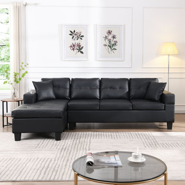 Sectional Sofa For Living Room With L Shape Chaise Lounge, Cup Holder And Left Or Right Hand Chaise Modern 4 Seat