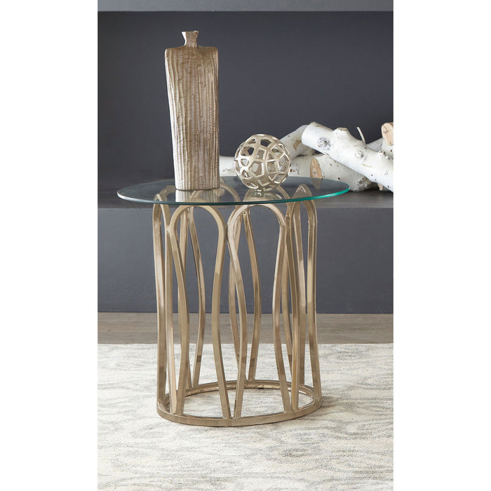 Round Glass Top Table With Polished Metal Base Furniture Max