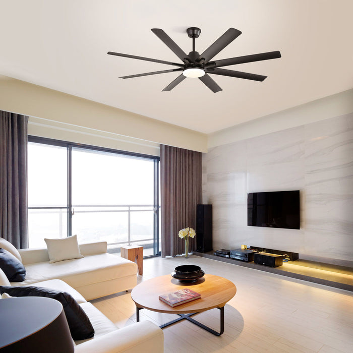 66" Ceiling Fan With Dimmable LED Light, 8 Blades, Smart Remote Control, Reversible DC Motor, For Home Office - Matte Black Daily Nest