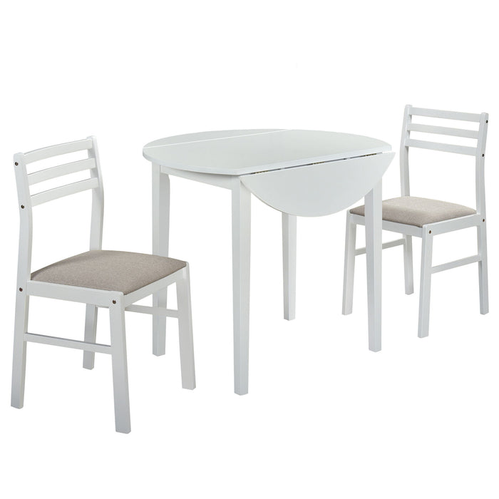 Cliff - 3 Piece Round Drop Leaf Dining Table Set With Ladderback Chairs - White Furniture Max