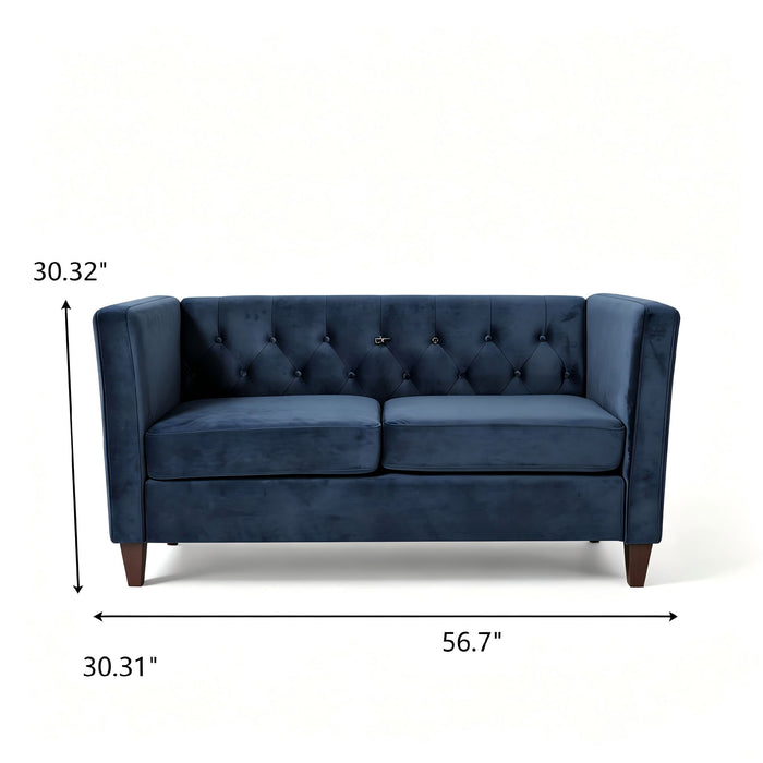 Button Tufted Loveseat, 2 Seater With Square Arm Couch For Living Room US Pride