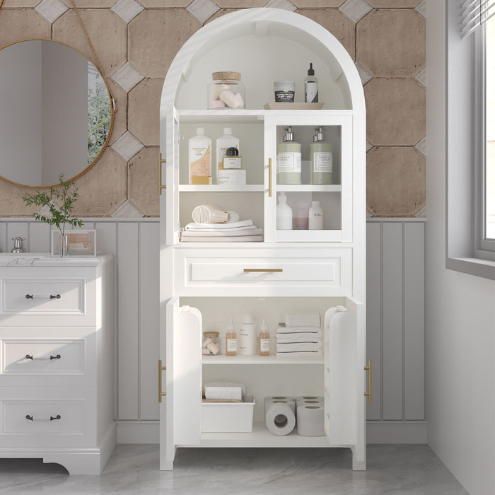 Arched Kitchen Pantry Cabinet With Adjustable Shelves & Barn Door Design Home Essentials