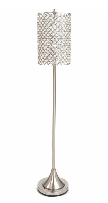 Chrome Floor Lamp With Clear Faux Crystal Drum Shade - Silver