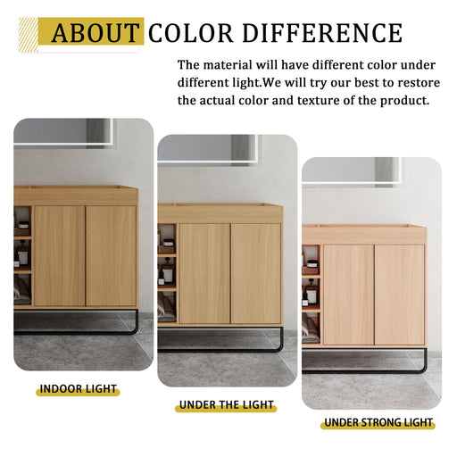 58" Freestanding Bathroom Cabinet With 4 Soft Close Doors & 3 Open Racks (Vanity Only, No Sink) - Oak Home Essentials
