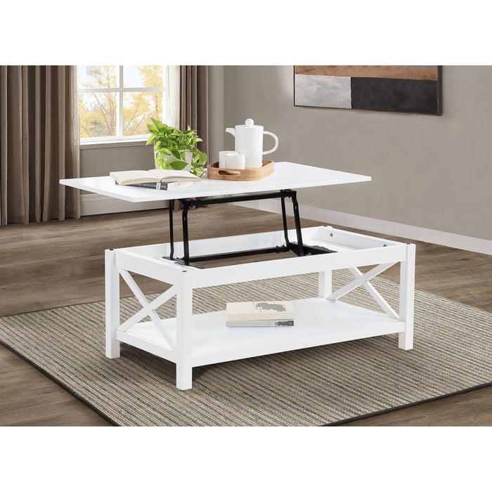 Slater - Lift Top Coffee Table With X Frame Design - White Furniture Max
