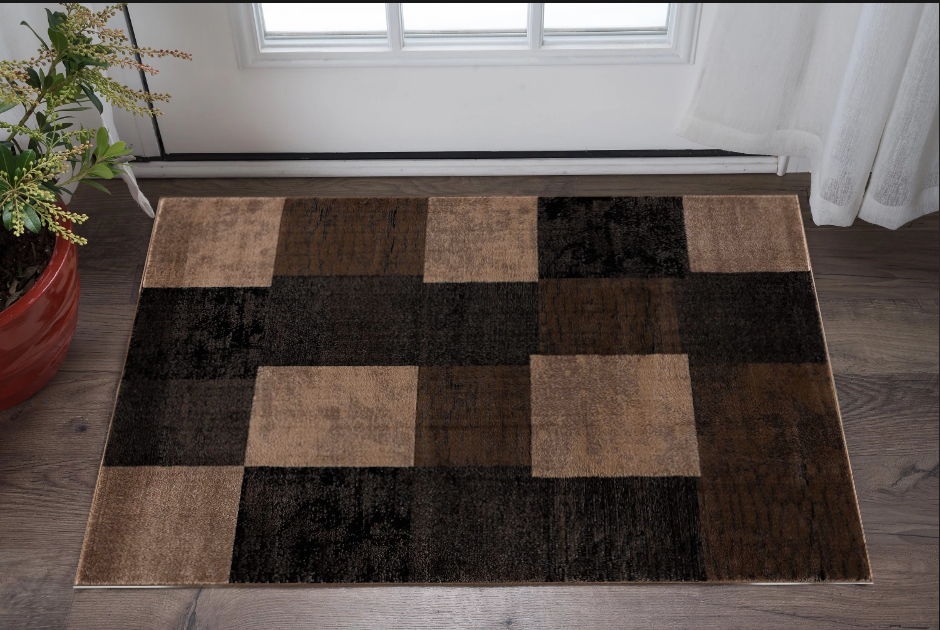 2' x 4' Checkered Dhurrie Area Rug - Brown