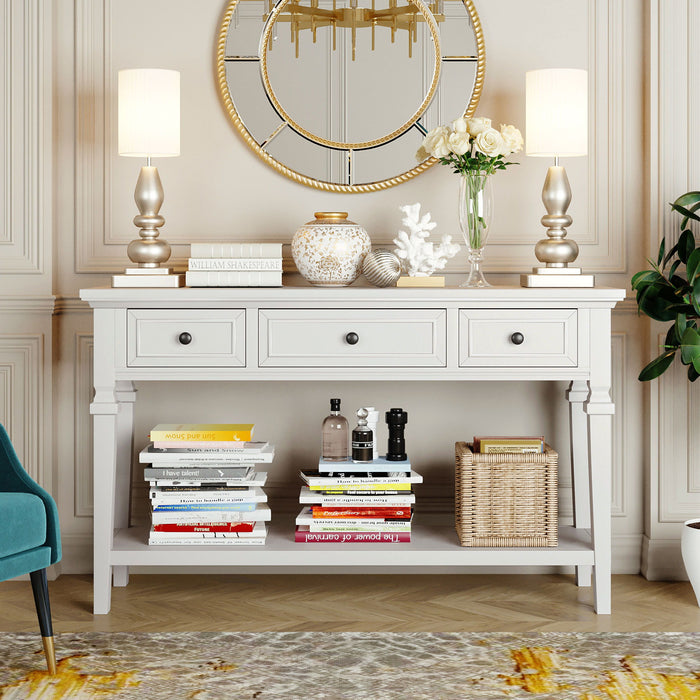 Classic Retro Style Console Table With 3 Top Drawers And Open Style Bottom Shelf - Antique White Hearth and Haven