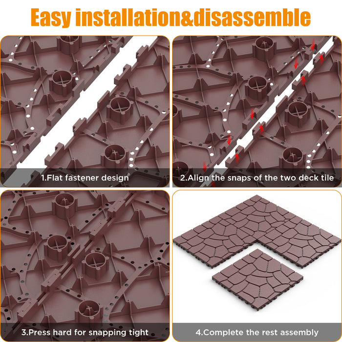 Stone Texture Interlocking Patio Deck Tiles, 44 Pieces Daily Nest
