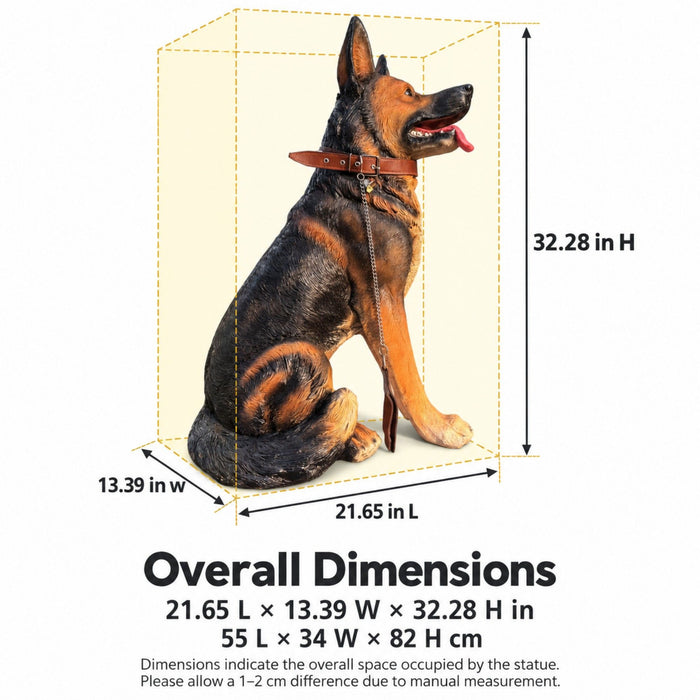 German Shepherd Dog Statue, Sitting Guard Sculpture - Black Brown Daily Nest