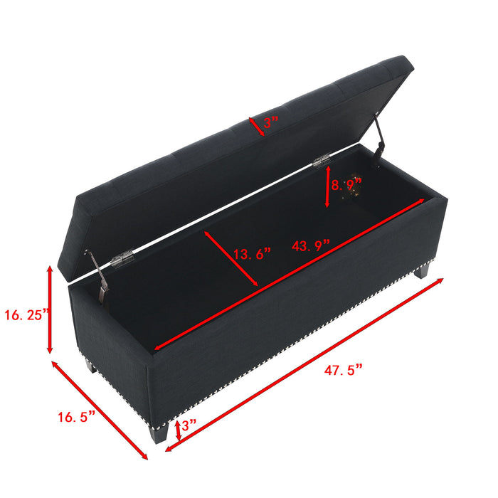 Button-Tufted Storage Ottoman With Safety Close Hinge Home Essentials