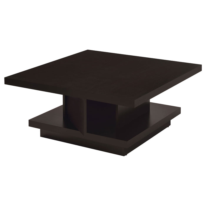 Square Coffee Table With Geometric Design And Storage Shelf - Cappuccino Furniture Max