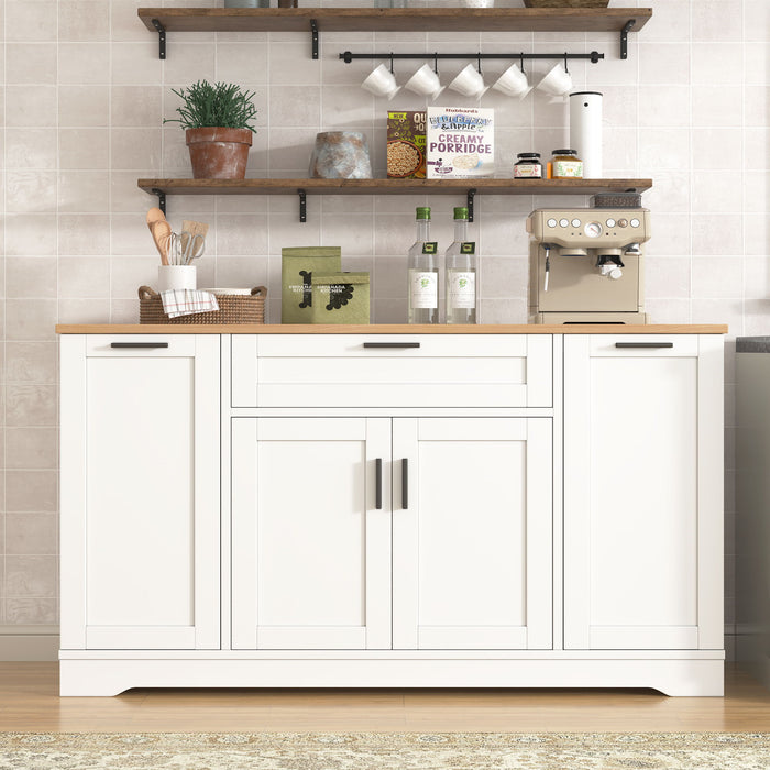 Sideboard With Extendable Table, Adjustable Shelves, 3 Tier Pull Out Rack - White Hearth and Haven