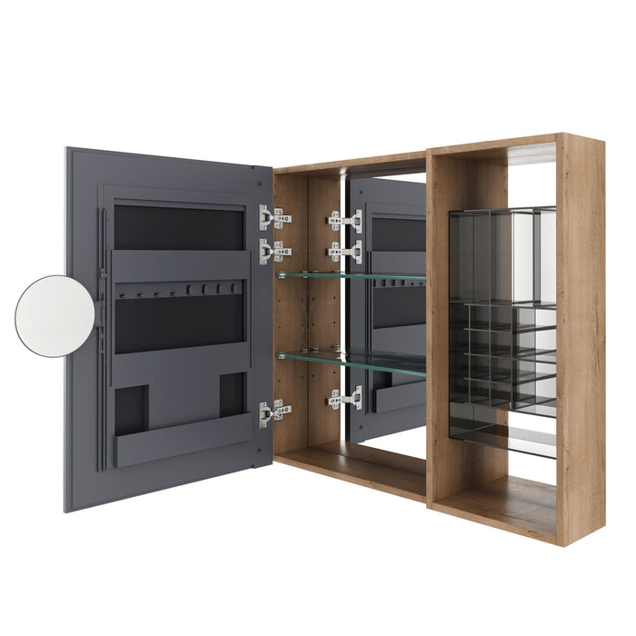 Wall Mounted Bathroom Mirror Cabinet With Adjustable Shelves Storage Cabinet - Imitative Oak Home Essentials