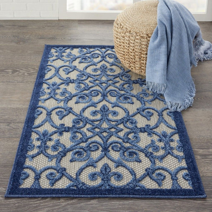 3' X 4' Floral Outdoor & Indoor Area Rug - Blue / Gray