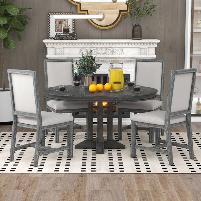5 Piece Dining Set With Extendable Round Table And Upholstered Chairs Hearth and Haven