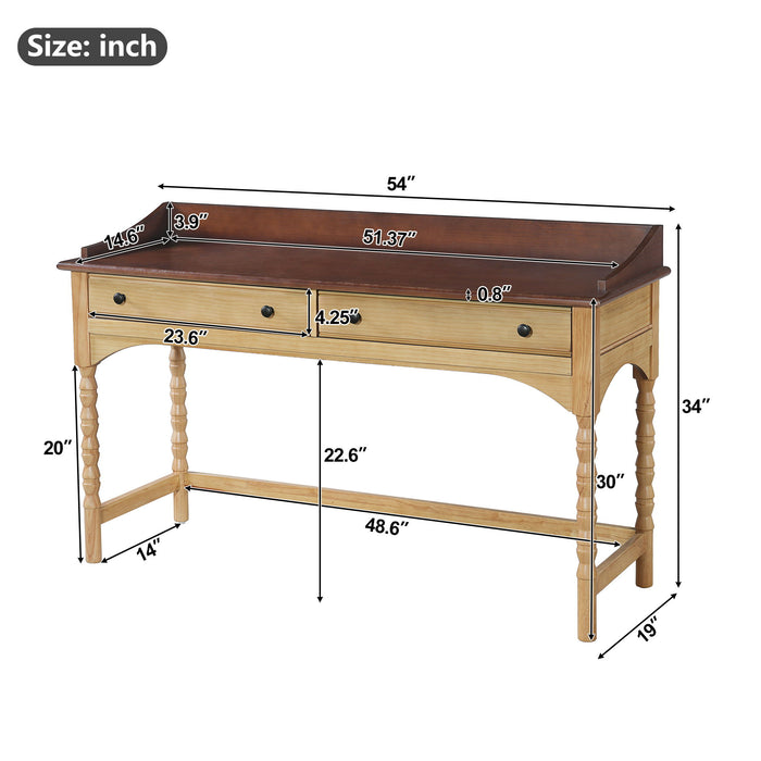 Writing Desk With 2 Storage Drawers, Workstation For Living Room - Brown / Natural Noble House