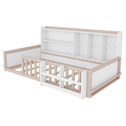 Platform Bed Frame With Guardrail, Storage Shelves & Bookshelf Home Essentials