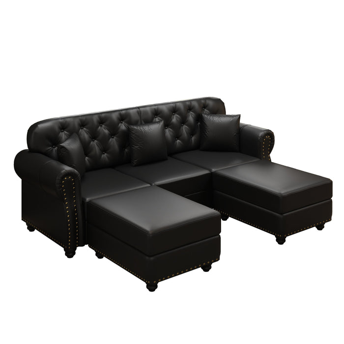 Upholstered Sofa With Nailhead Trim, Rolled Armrests With Ottoman Home Essentials