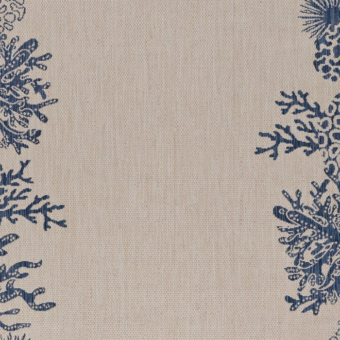 5' X 7' Coral Stain Resistant Indoor / Outdoor Area Rug - Beige / Blue