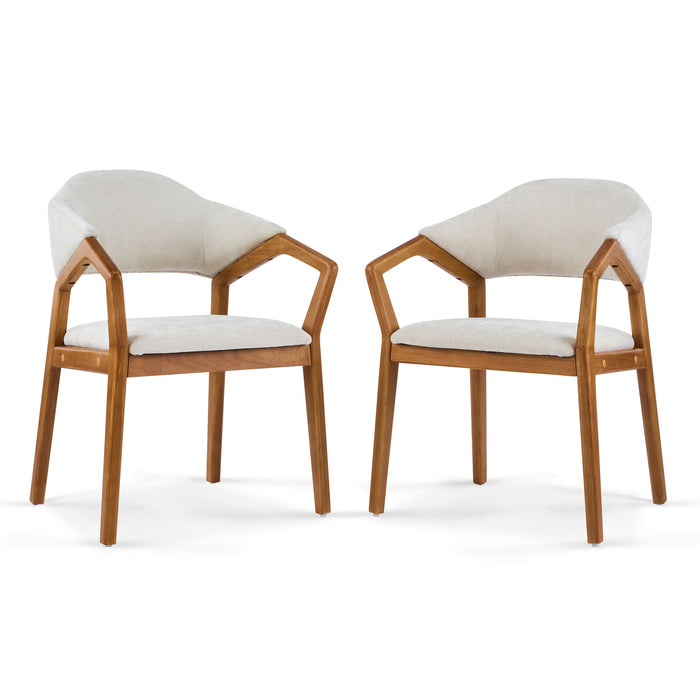 Indoor Upholstered Dining Armchair (Set of 2) - Beige / Teak