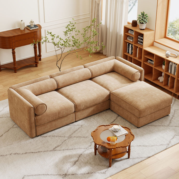 Contemporary Elegant White Chenille Sofa With Storage And Ottoman