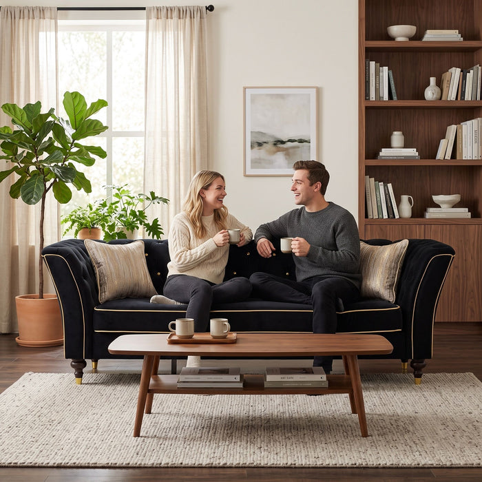 3 Person Sofa With Deep Seat, Tufted Backrest Home Essentials