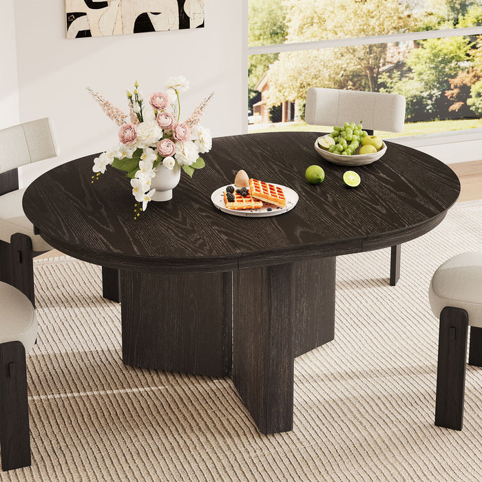 Farmhouse Oval Extendable Dining Table With Pedestal Base Hearth and Haven