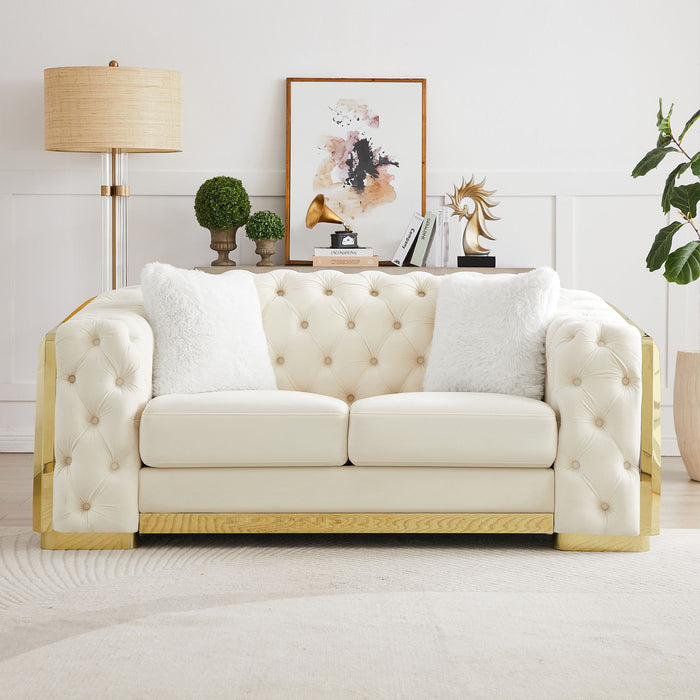 2 Seater Loveseat Sofa With Button Tufted Diamond Grid & 2 Pillows For Living Room Home Essentials