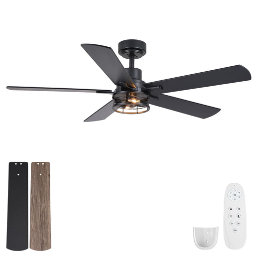 Ceiling Fan With Light, Dual‑Sided Matte Black & Wood Grain Blades - Black Daily Nest