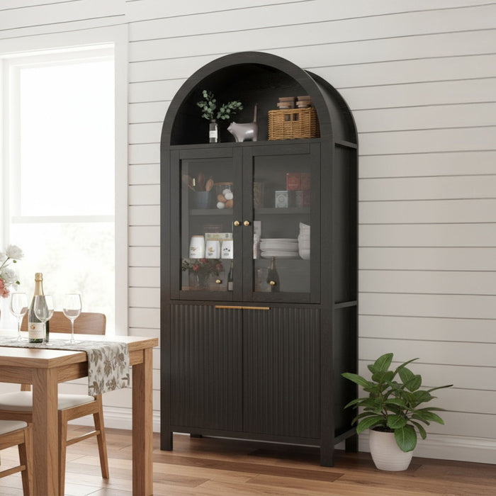 Fluted Tall Arched Pantry Cabinet With Adjustable Shelves Home Essentials