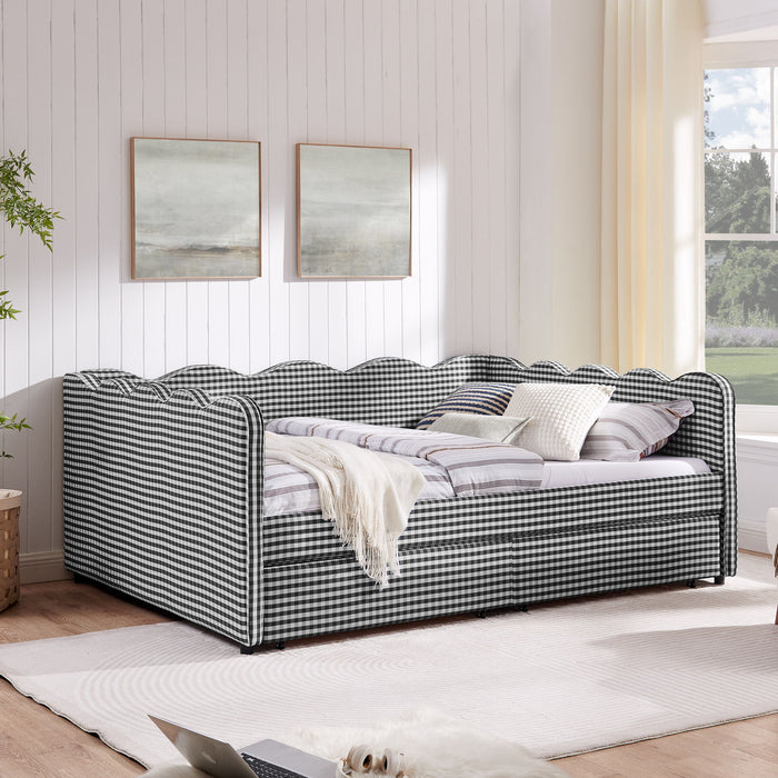 Gingham Daybed With USB Charging Port, Wave-Shaped Design Home Essentials