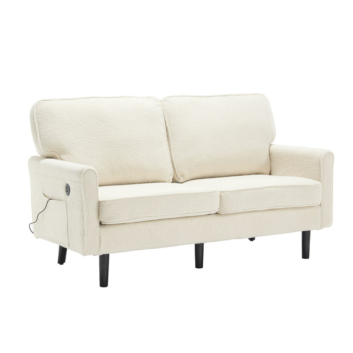 Mid Century Modern Loveseat Sofa With USB Ports, Removable Pillow Cover