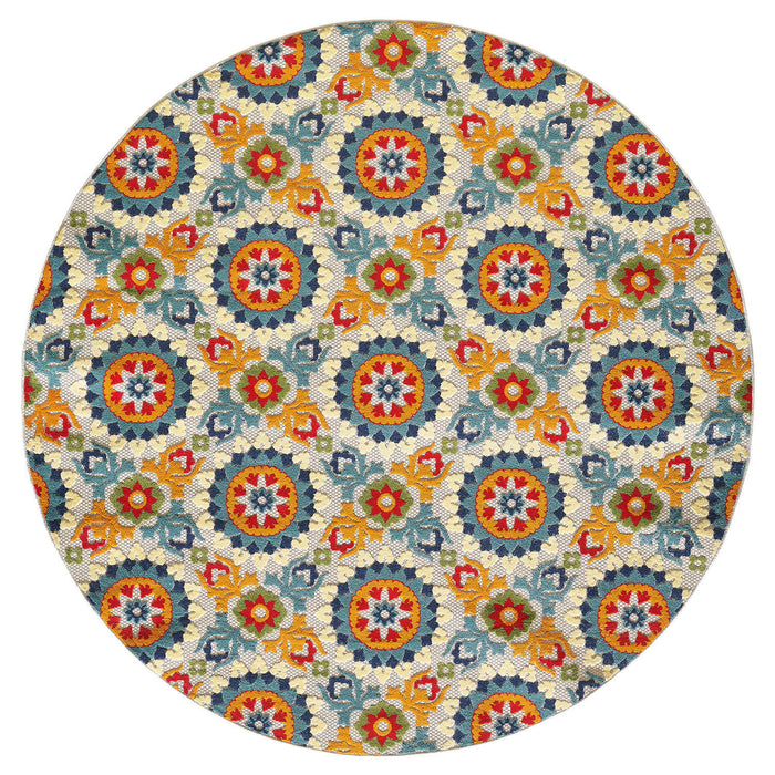 8' Round Round Moroccan Stain Resistant Indoor / Outdoor Area Rug - Orange / Ivory