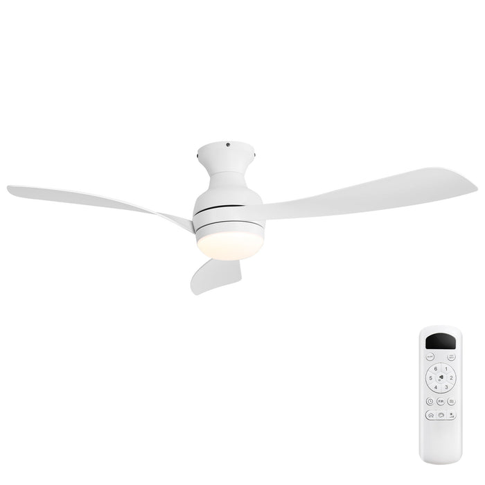 52" Low Profile Ceiling Fan With Lights, Quiet Reversible DC Motor, Dimmable LED, 3 Blades - White Daily Nest