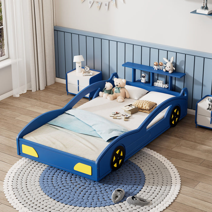 Wooden Race Car Bed, Car Shaped Platform Twin Bed With Wheels For Teens