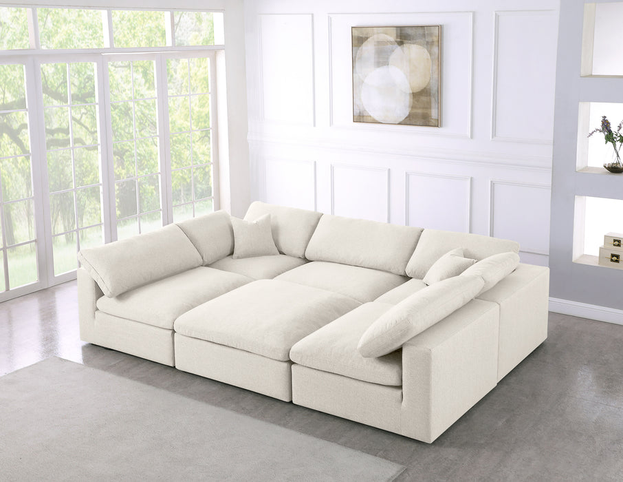 Serene - Linen Textured Fabric Deluxe Comfort Modular Sectional 6 Piece - Cream