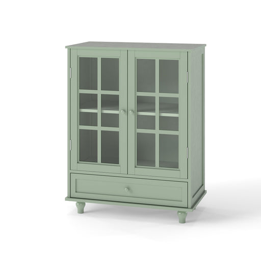 Minimalist Buffet Cabinet With Double Glass Doors And Drawer Home Essentials