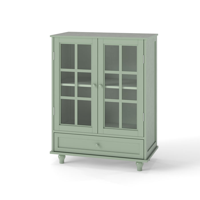 Minimalist Buffet Cabinet With Double Glass Doors And Drawer Home Essentials
