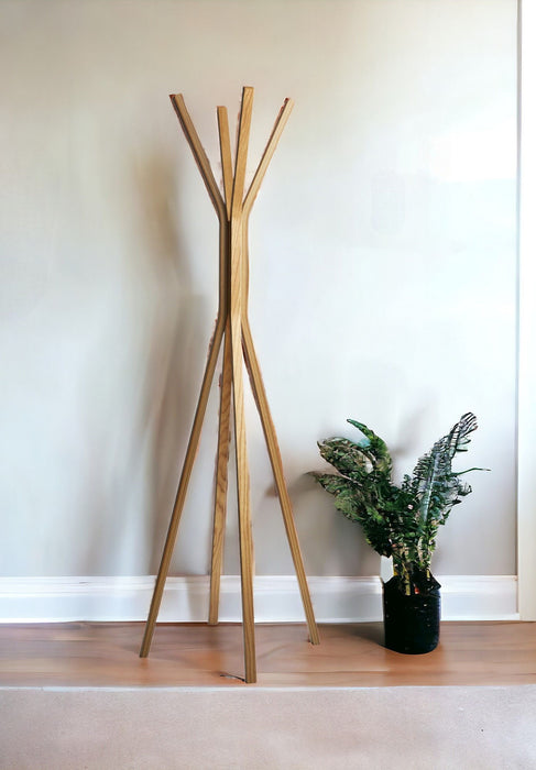 Modern Wood Coat Tree Rack - Natural