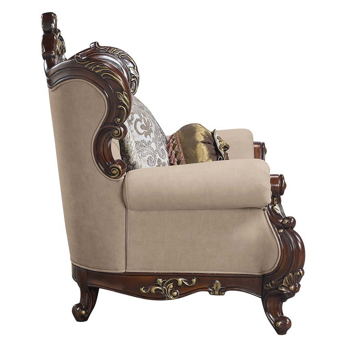 Ragnar - Loveseat With 5 Pillows - Light Brown Linen & Cherry ACME